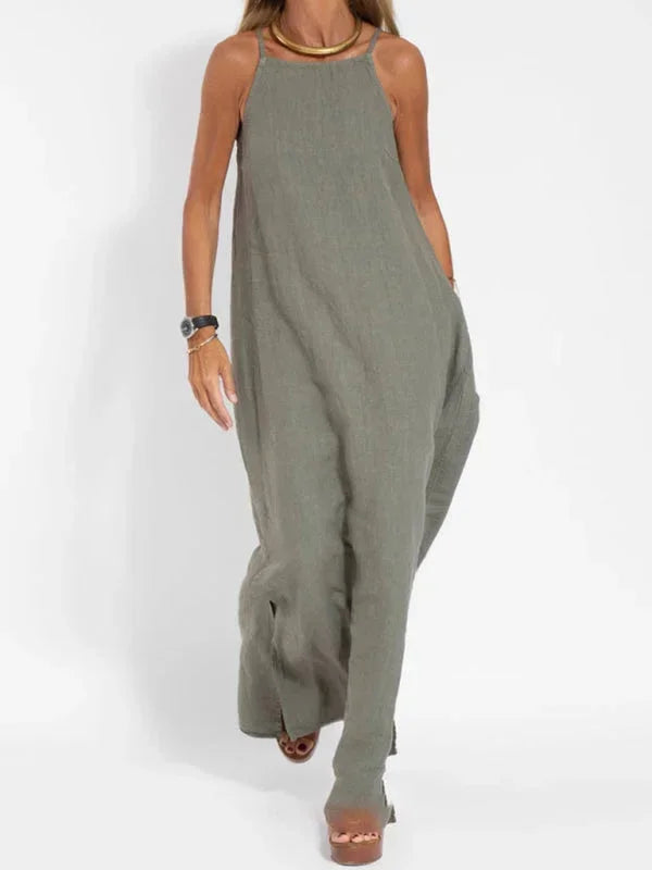 Sleeveless Long Linen Dress for Women - Casual Summer