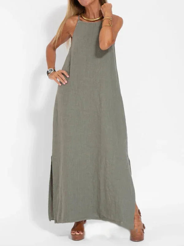 Sleeveless Long Linen Dress for Women - Casual Summer