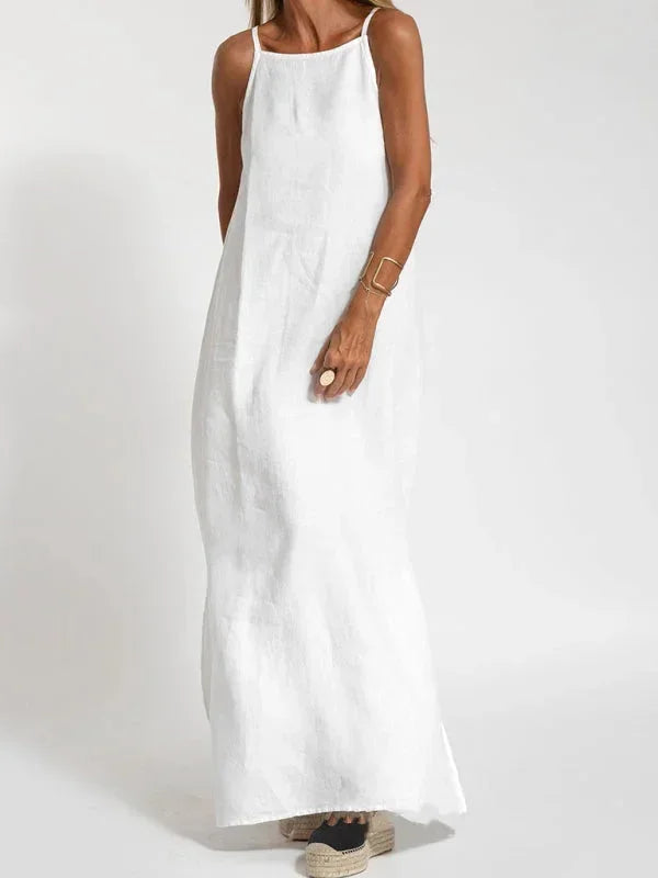 Sleeveless Long Linen Dress for Women - Casual Summer