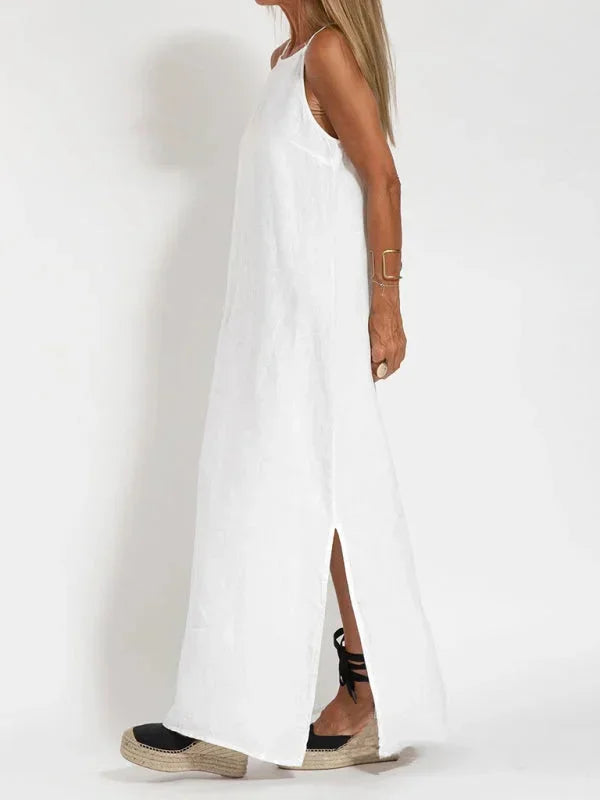 Sleeveless Long Linen Dress for Women - Casual Summer