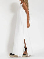 Sleeveless Long Linen Dress for Women - Casual Summer