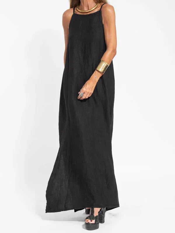 Sleeveless Long Linen Dress for Women - Casual Summer