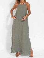 Sleeveless Long Linen Dress for Women - Casual Summer