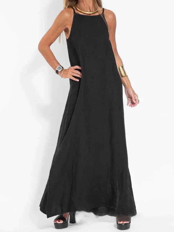 Sleeveless Long Linen Dress for Women - Casual Summer