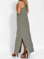 Sleeveless Long Linen Dress for Women - Casual Summer