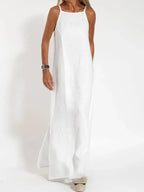 Sleeveless Long Linen Dress for Women - Casual Summer