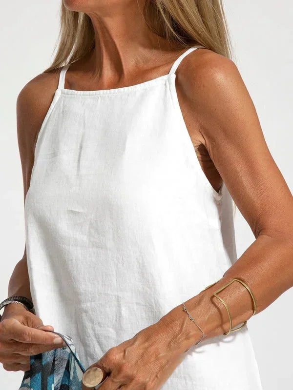 Sleeveless Long Linen Dress for Women - Casual Summer