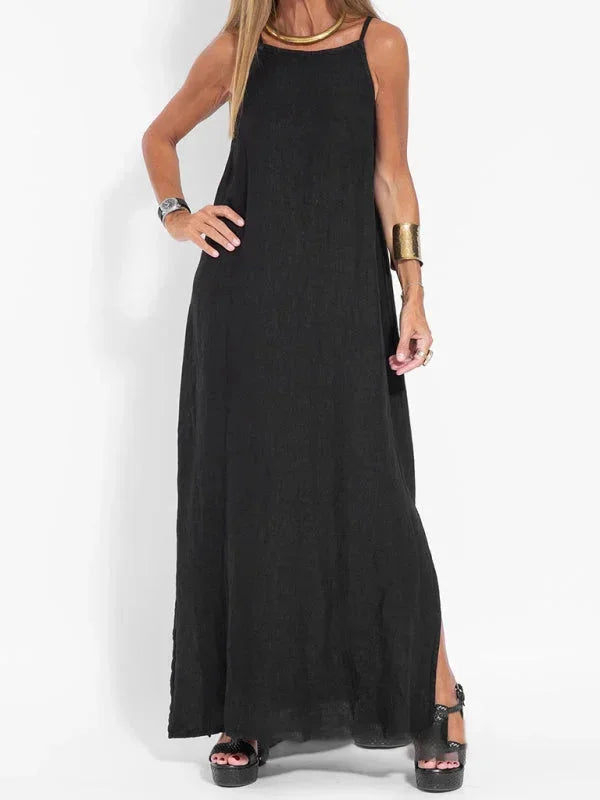 Sleeveless Long Linen Dress for Women - Casual Summer