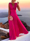 Long Women's Dress with Backless V-Neck Flare