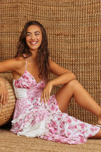 Long Summer Women's Dress with Thin Straps in Patchwork