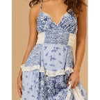 Long Summer Women's Dress with Thin Straps in Patchwork