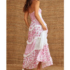 Long Summer Women's Dress with Thin Straps in Patchwork