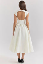 Long White Dress for Women with Open Back and Bow