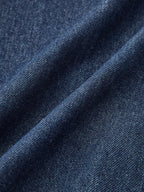Navy Blue Buttoned Midi Denim Dress with V-Neck and Sleeveless Design for Office Summer