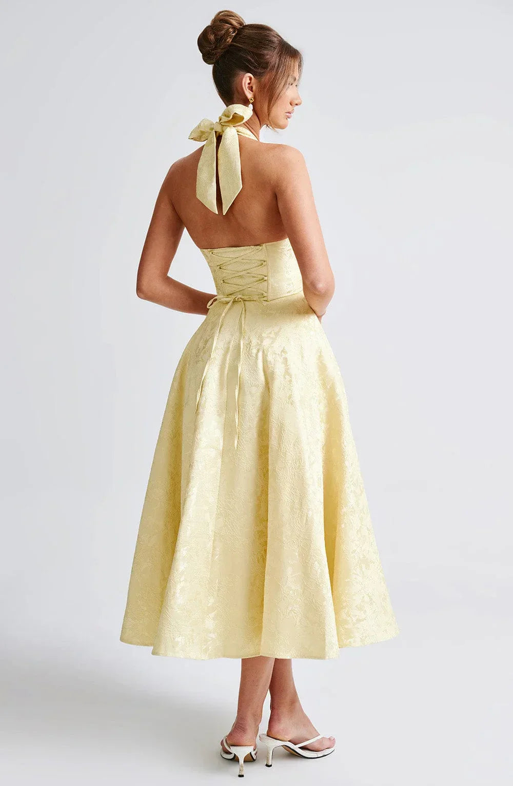 Mid-length Women's Dress with Open Back and Flared Skirt