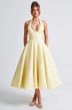 Mid-length Women's Dress with Open Back and Flared Skirt