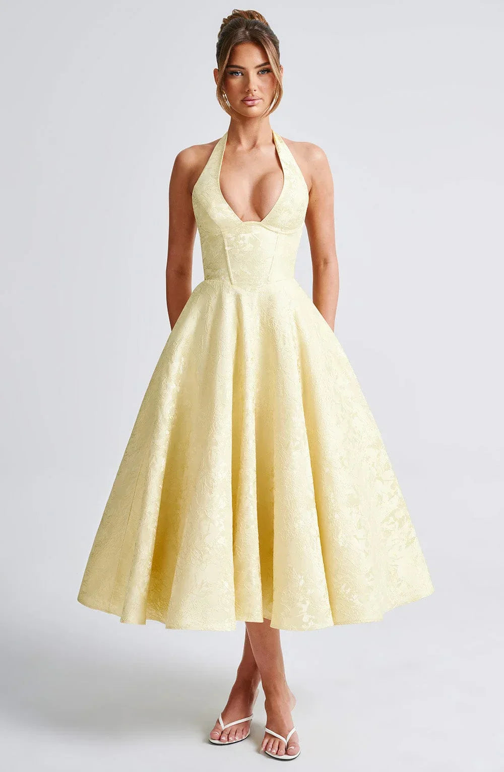 Mid-length Women's Dress with Open Back and Flared Skirt
