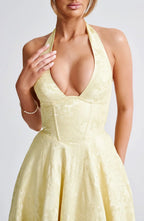 Mid-length Women's Dress with Open Back and Flared Skirt