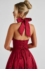 Mid-length Women's Dress with Open Back and Flared Skirt