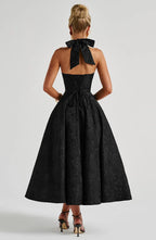 Mid-length Women's Dress with Open Back and Flared Skirt