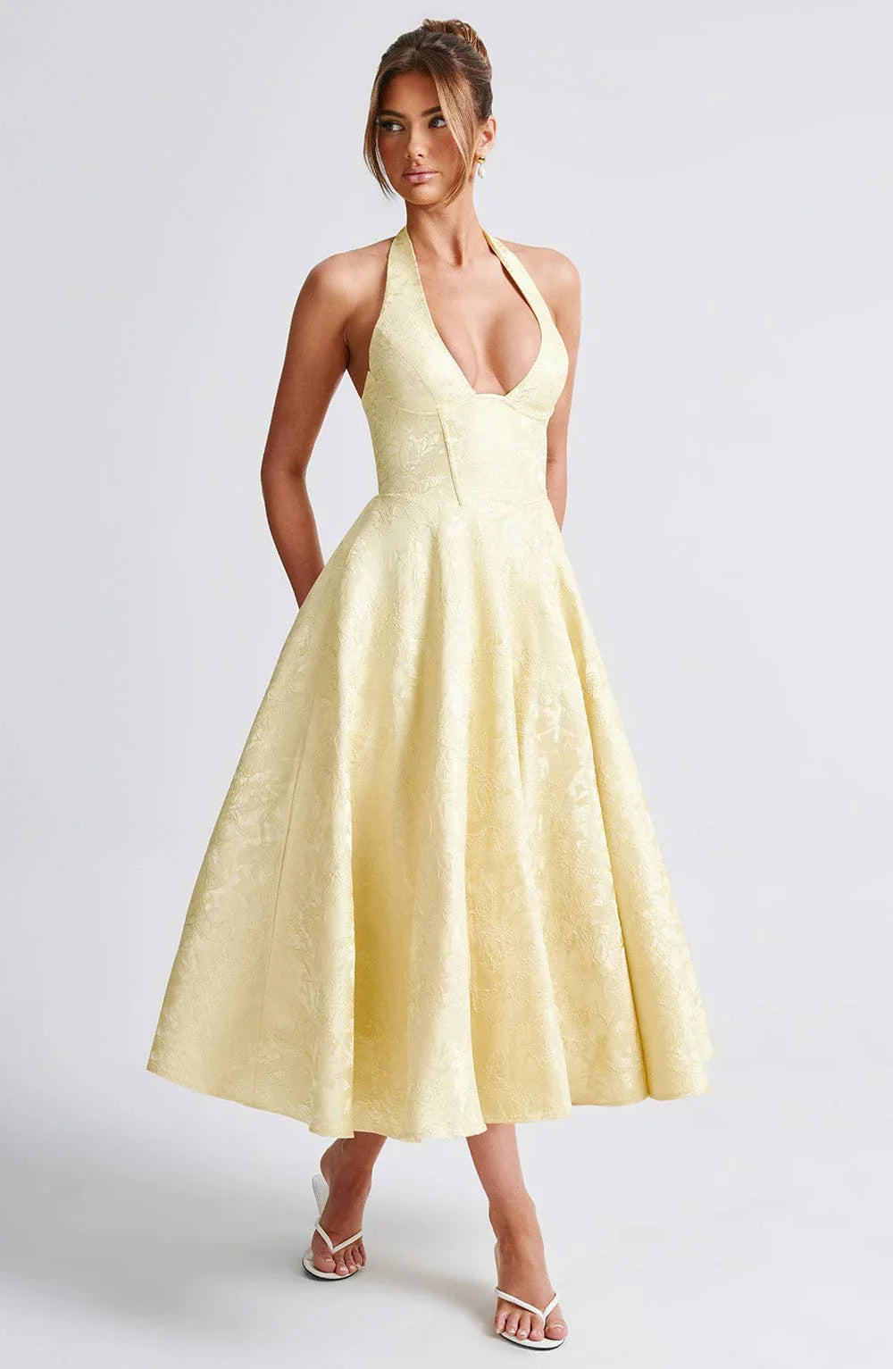 Mid-length Women's Dress with Open Back and Flared Skirt