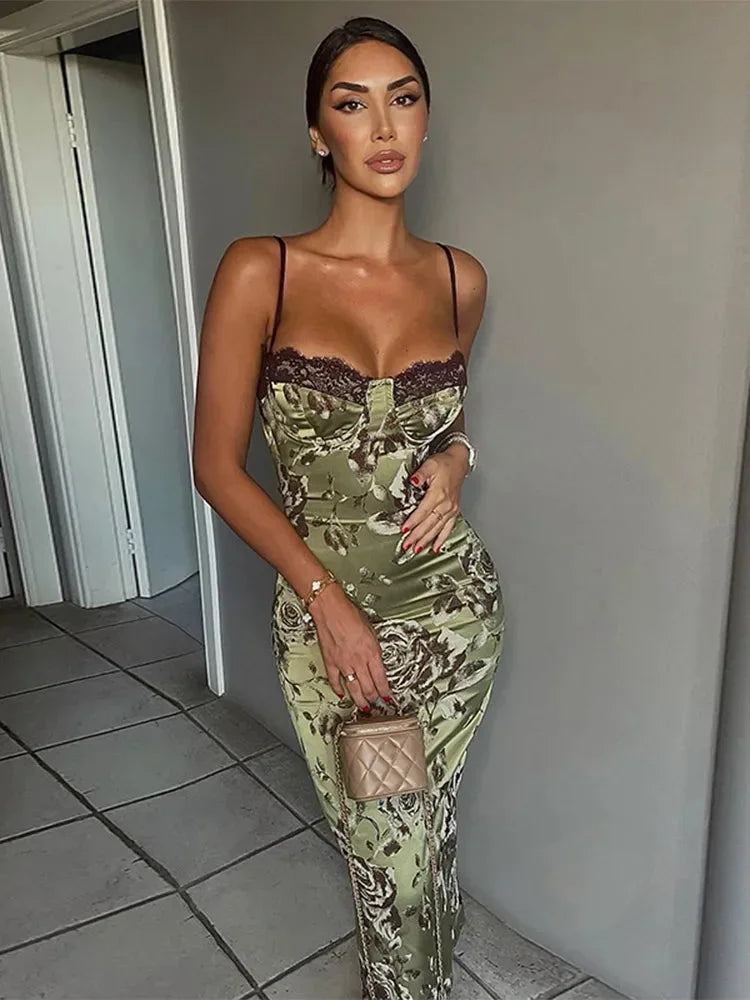 Satin Floral Midi Dress Strapless Corset Evening Summer