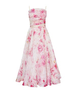 Fluid midi dress for women with fine straps and floral print