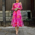 Floral Midi Dress for Women with Long Sleeves in Lightweight Fabric