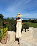 Sleeveless Buttoned Midi Dress with Ribbed Fabric