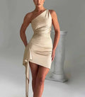 Asymmetrical Draped One-Shoulder Short Dress for Women