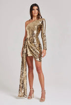 Asymmetrical Short Sequin Dress for Women with Slit