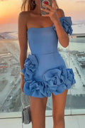 Short Women's Strapless Ruffled Dress for Evening