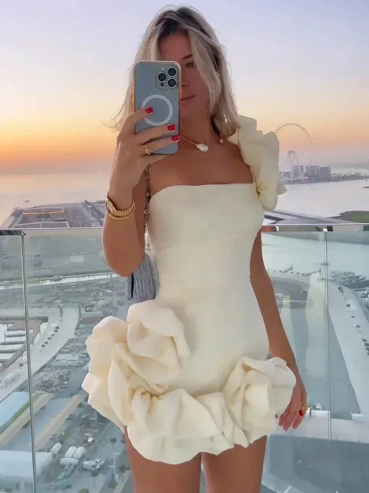 Short Women's Strapless Ruffled Dress for Evening