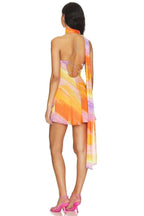 Short Women's Dress in Gradient Orange with Asymmetric Halter Neck