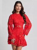 Elegant short lace dress for women with long sleeves for evening wear