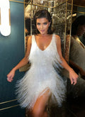Short Women's Evening Dress with Shiny Fringes, Sleeveless