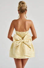 Short Jacquard Dress for Women with Strapless Design and Open Back