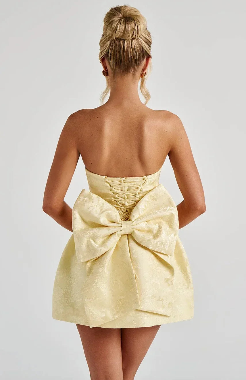 Short Jacquard Dress for Women with Strapless Design and Open Back