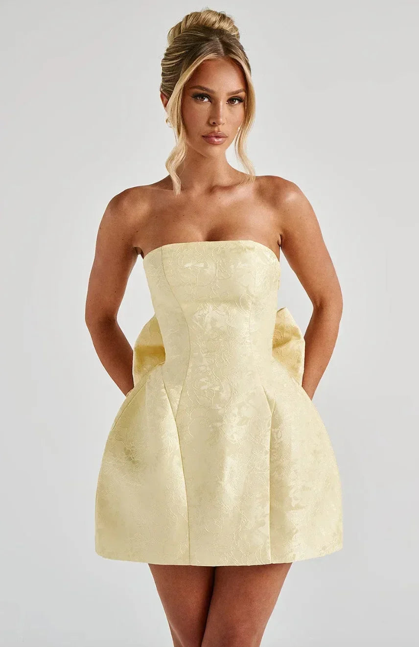 Short Jacquard Dress for Women with Strapless Design and Open Back