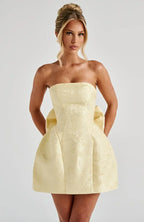 Short Jacquard Dress for Women with Strapless Design and Open Back