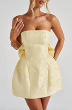 Short Jacquard Dress for Women with Strapless Design and Open Back