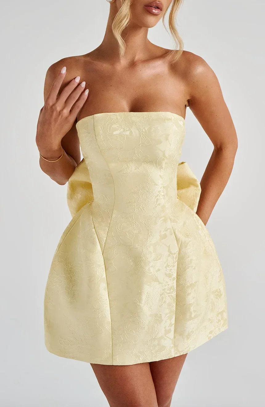 Short Jacquard Dress for Women with Strapless Design and Open Back