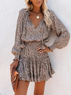 Short women's dress with ruffles and various prints