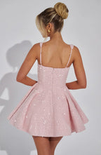 Short Sparkly Dress for Women with Straps and Bow