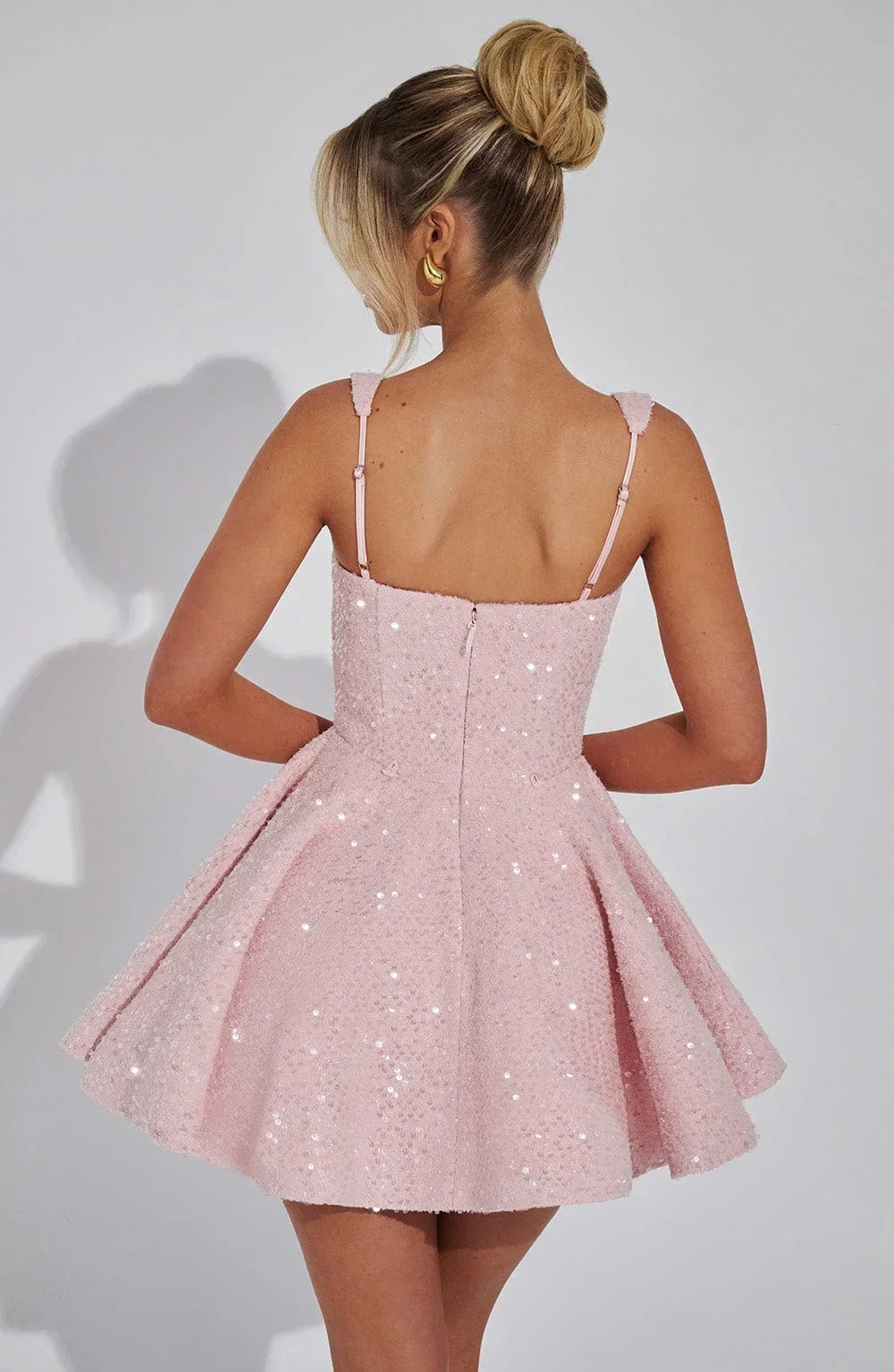 Short Sparkly Dress for Women with Straps and Bow
