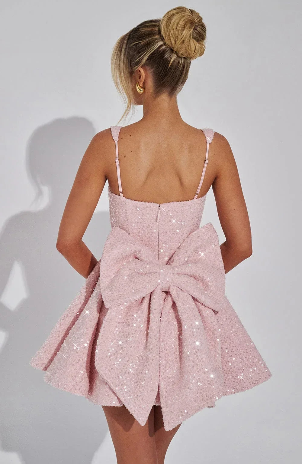Short Sparkly Dress for Women with Straps and Bow