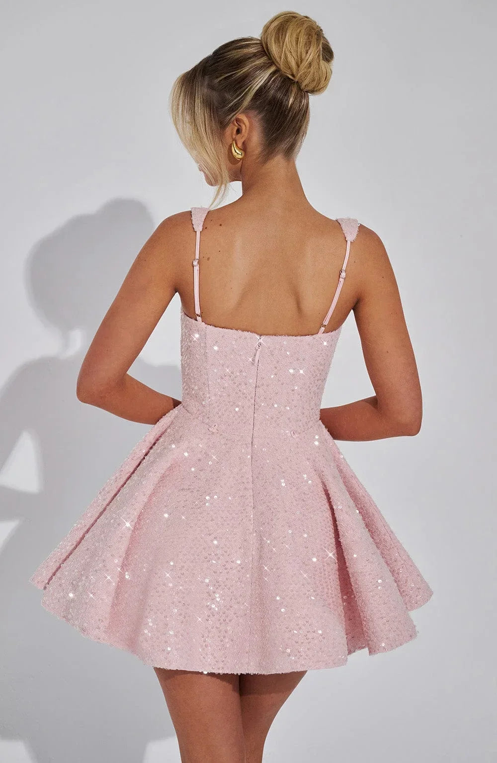 Short Sparkly Dress for Women with Straps and Bow
