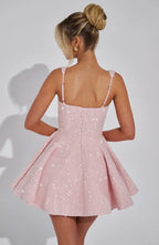 Short Sparkly Dress for Women with Straps and Bow