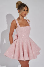 Short Sparkly Dress for Women with Straps and Bow