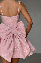 Short Sparkly Dress for Women with Straps and Bow